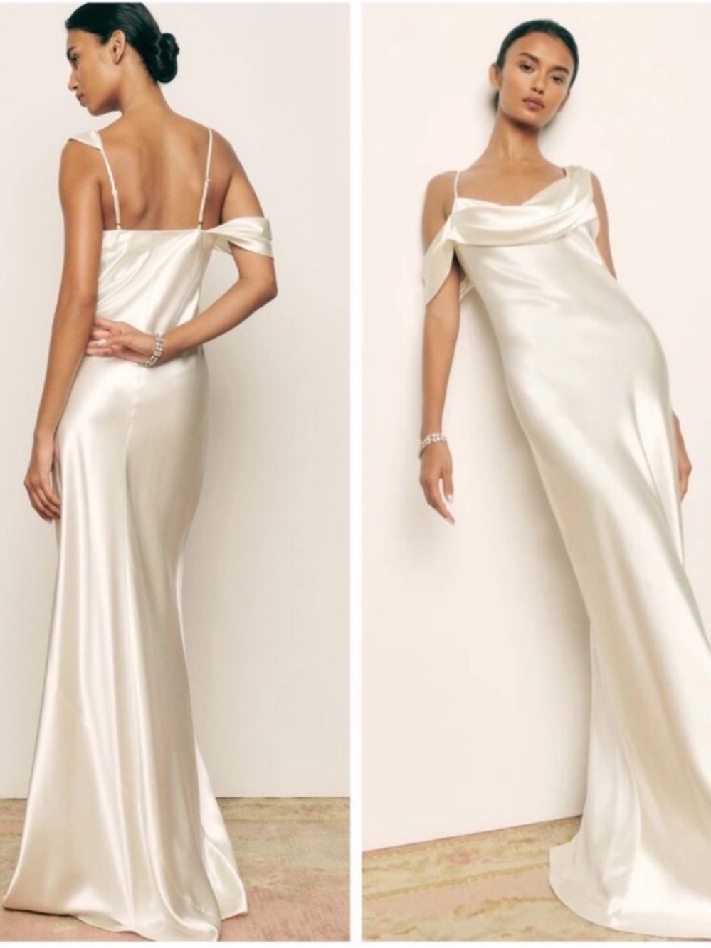 ๐ REFORMATION Ronda Maxi Silk Dress in Ivory Sz 0 - Picture 1 of 7